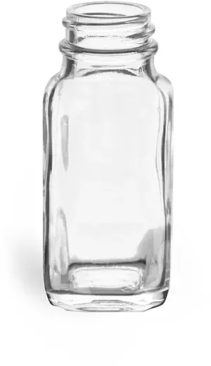 2 oz Clear Glass French Square Bottles (Bulk), Caps NOT Included
