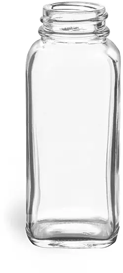 4 oz Clear Glass French Square Bottles (Bulk), Caps NOT Included