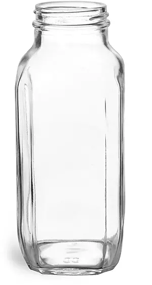 16 oz Clear Glass French Square Bottles (Bulk), Caps NOT Included