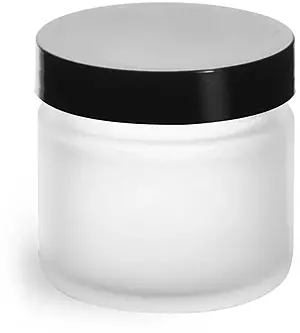 2 oz Frosted Glass Straight Sided Jars w/ Smooth Black Lined Caps