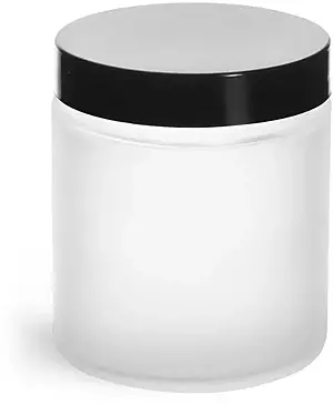 4 oz Frosted Glass Straight Sided Jars w/ Smooth Black Lined Caps