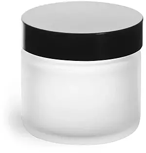 2 oz Frosted Glass Straight Sided Jars w/ Black Phenolic Caps