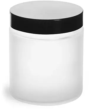 4 oz Frosted Glass Straight Sided Jars w/ Black Phenolic Caps