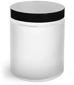 8 oz Frosted Glass Straight Sided Jars w/ Black Phenolic Caps