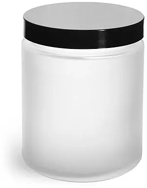 8 oz Frosted Glass Straight Sided Jars w/ Smooth Black Lined Caps
