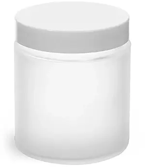 4 oz Frosted Glass Straight Sided Jars w/ White Lined Caps