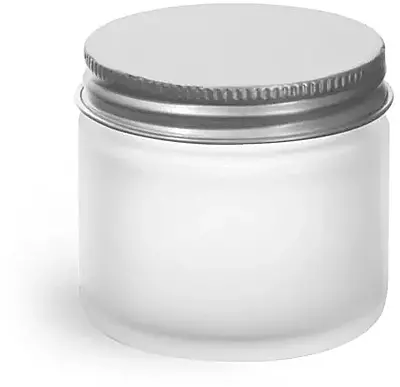 2 oz Frosted Glass Straight Sided Jars w/ Lined Aluminum Caps