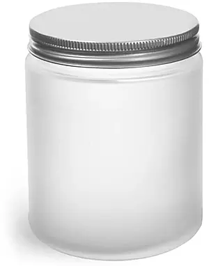 8 oz Frosted Glass Straight Sided Jars w/ Lined Aluminum Caps