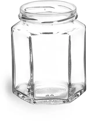 6 oz Clear Glass Hexagon Jars (Bulk), Caps NOT Included