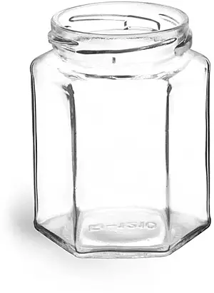 9 oz Clear Glass Hexagon Jars (Bulk), Caps NOT Included