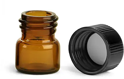 1/3 dram Amber Glass Vials w/ Black Phenolic PV Lined Caps