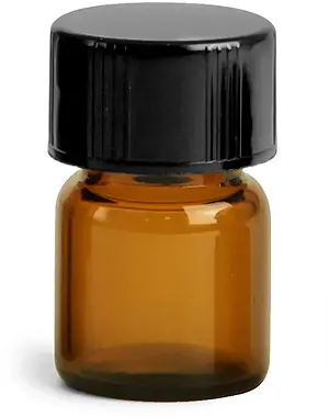 1/2 dram Amber Glass Vials w/ Black Phenolic PV Lined Caps