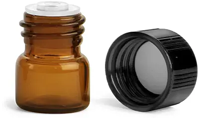 1/3 dram Amber Glass Vials w/ Black Phenolic PV Lined Caps & Orifice Reducers
