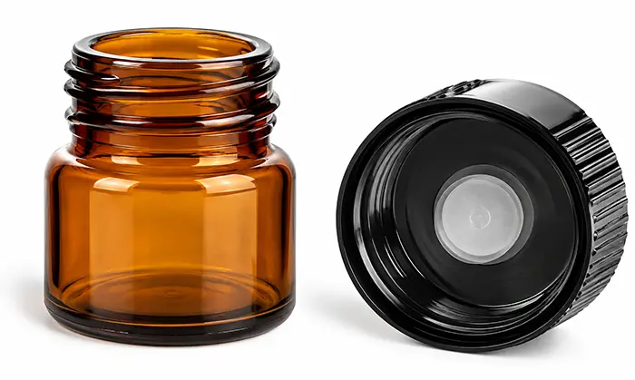 1/3 dram Amber Glass Vials w/ Black Phenolic Cone Lined Caps