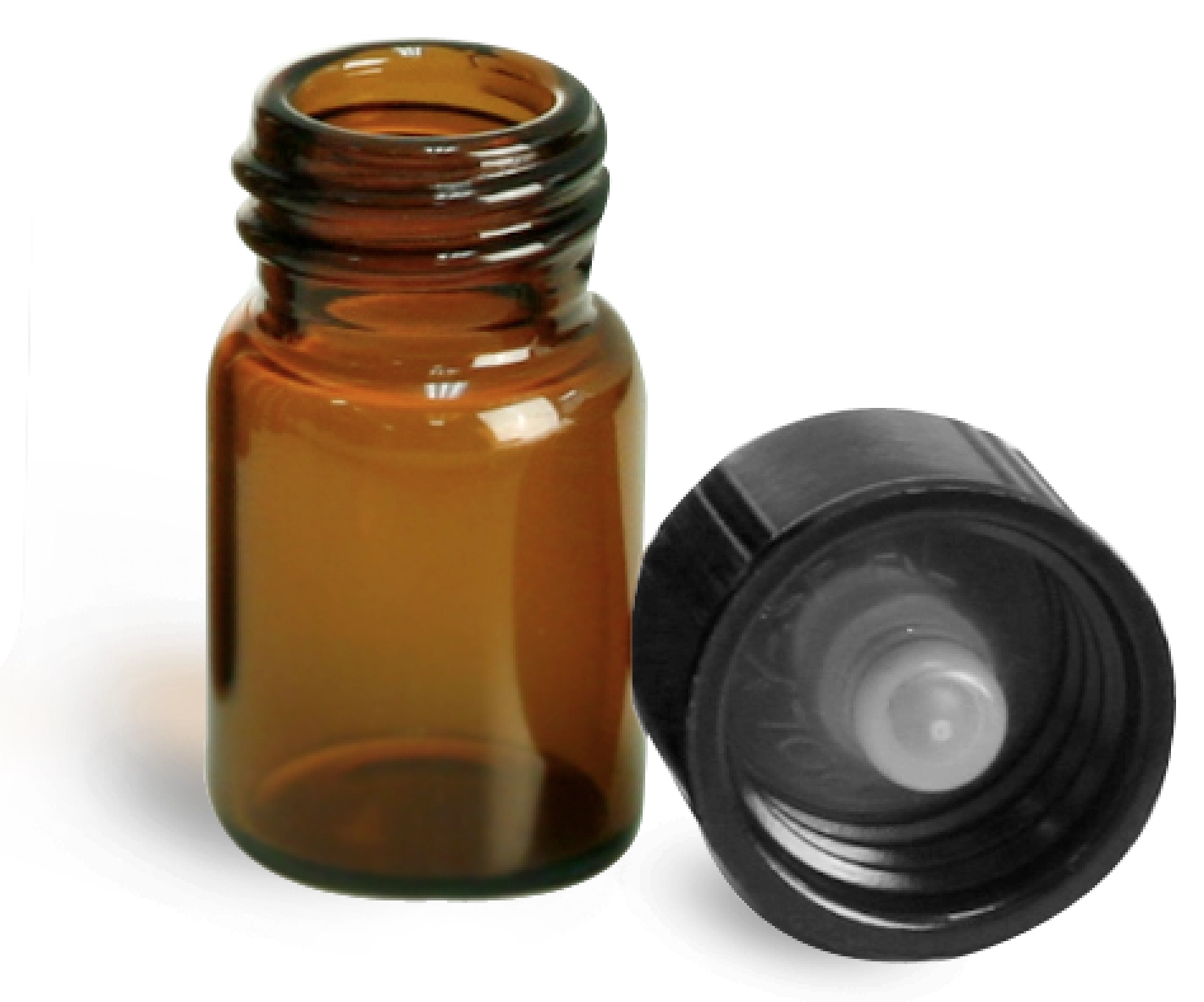 5/8 dram Amber Glass Vials w/ Black Phenolic Cone Lined Caps