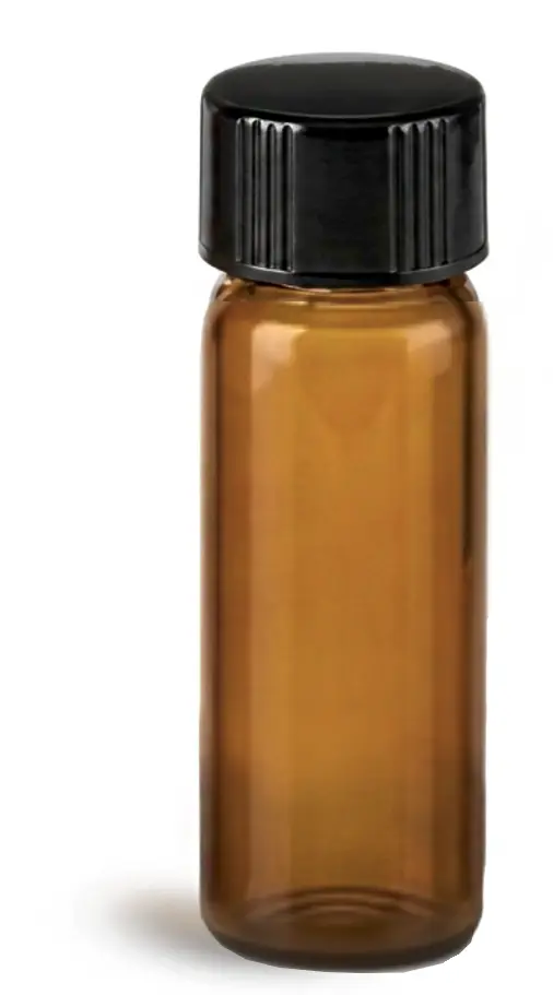 1 dram Amber Glass Vials w/ Black Phenolic Cone Lined Caps