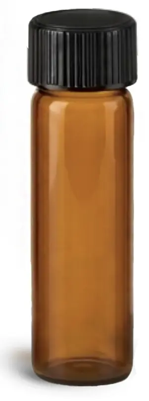 2 dram Amber Glass Vials w/ Black Phenolic Cone Lined Caps