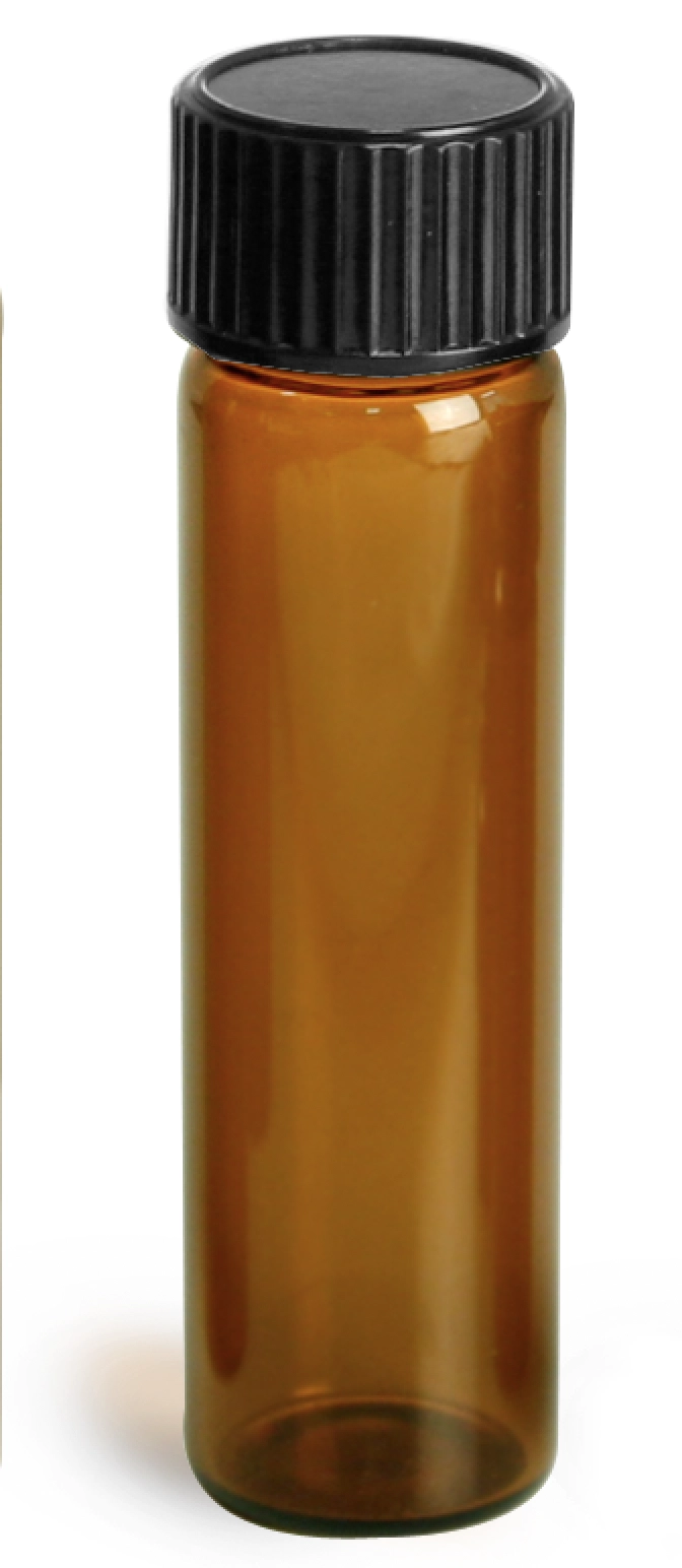 2 dram Amber Glass Vials w/ Black Phenolic Cone Lined Caps