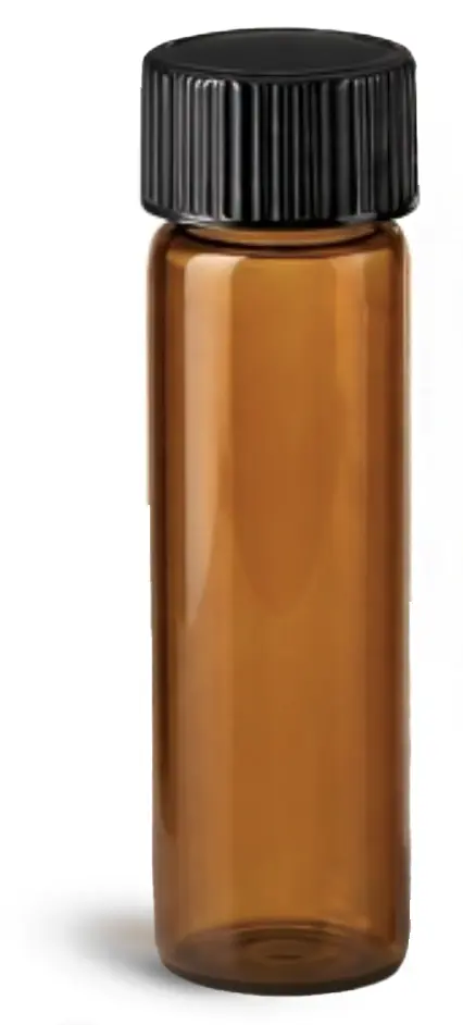 4 dram Amber Glass Vials w/ Black Phenolic Cone Lined Caps