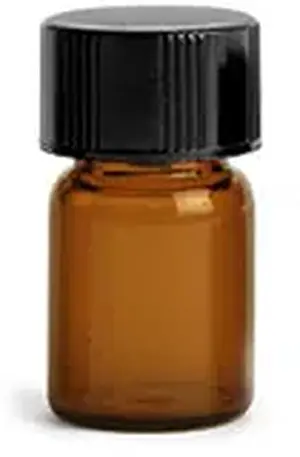 5/8 dram Amber Glass Vials w/ Black Phenolic PV Lined Caps & Orifice Reducers