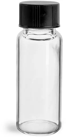1 dram Clear Glass Vials w/ Black Phenolic PV Lined Caps