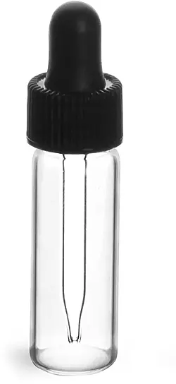 1 dram Clear Glass Vials w/ Straight Black Bulb Glass Droppers