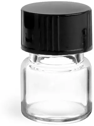 1/3 dram Clear Glass Vials w/ Black Phenolic Cone Lined Caps