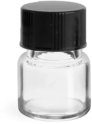 1/3 dram Clear Glass Vials w/ Black Phenolic PV Lined Caps