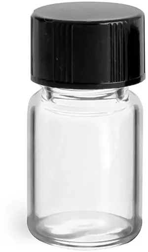 5/8 dram Clear Glass Vials w/ Black Phenolic PV Lined Caps