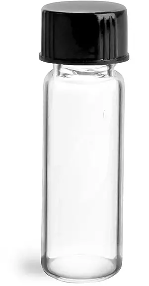 1 dram Clear Glass Vials w/ Black Phenolic Cone Lined Caps