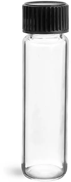 2 dram Clear Glass Vials w/ Black Phenolic Cone Lined Caps
