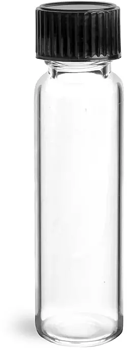 3 dram Clear Glass Vials w/ Black Phenolic Cone Lined Caps
