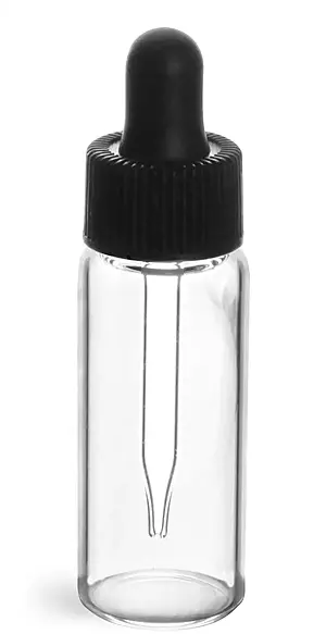 2 dram Clear Glass Vials w/ Black Bulb Glass Droppers