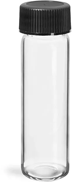 4 dram Glass Vials, Clear Glass Vials w/ Black Ribbed PE Lined Caps