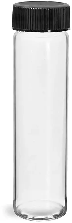 8 dram Glass Vials, Clear Glass Vials w/ Black Ribbed PE Lined Caps