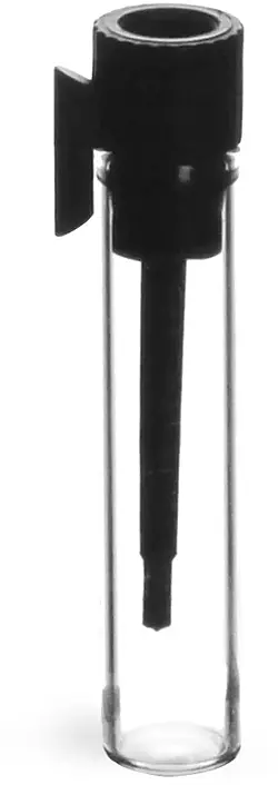 Clear Glass Perfume Sampler Vials w/ Black PE Stopper Applicator, 41 mm Height