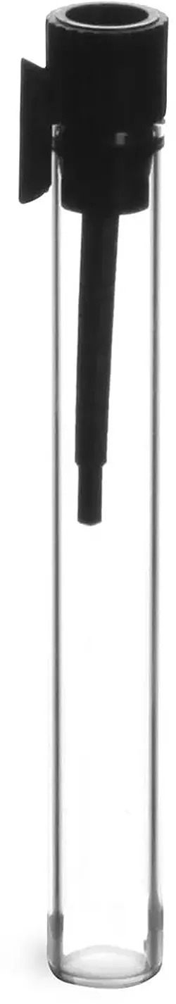 Clear Glass Perfume Sampler Vials w/ Black PE Stopper Applicator, 65 mm Height