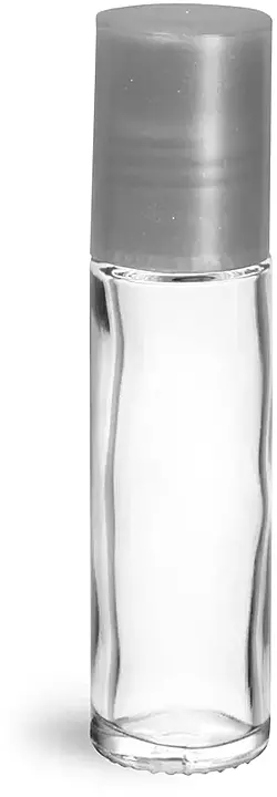 .35 oz Silver Clear Glass Roll On Containers w/ PE Ball and Silver Caps (Bulk)