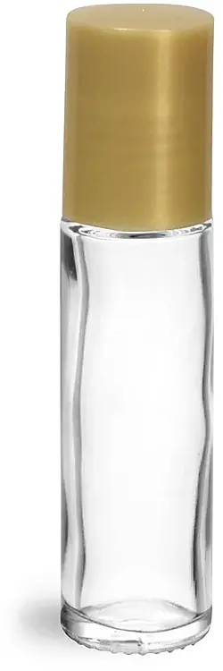.35 oz Gold Clear Glass Roll On Containers w/ PE Ball and Gold Caps (Bulk)