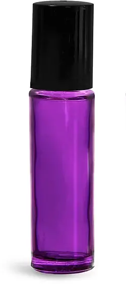 .35 oz Glass Bottles, Purple Coated Glass Roll On Containers w/ Metal Balls and Black Polypropylene Caps