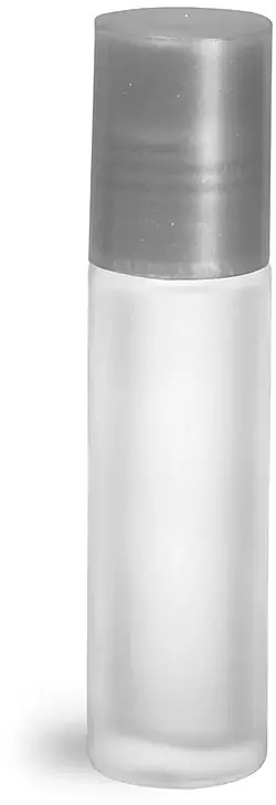 .35 oz Frosted Glass Roll On Containers w/ PE Balls and Silver Caps