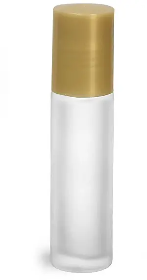 .35 oz Frosted Glass Roll On Containers w/ PE Balls and Gold Caps