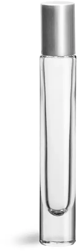 10 ml  Glass Bottles, Clear Glass 10 ml Roll on Containers w/ Ball and Caps