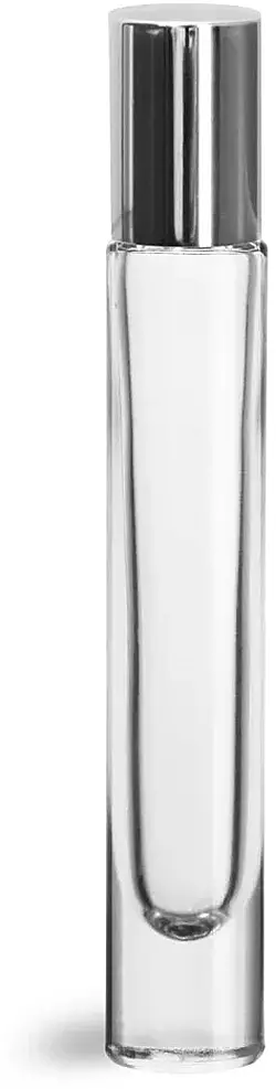 10 ml  Glass Bottles, Clear Glass 10 ml Roll on Containers w/ Ball and Caps