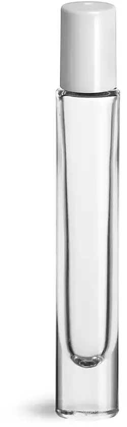 10 ml Clear Glass Roll on Containers w/ Ball and White Caps