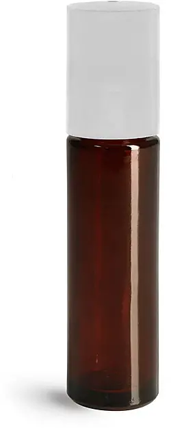 .35 oz White Glass Bottles, Amber Glass Roll On Containers w/ PE Balls and Caps