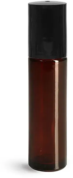 .35 oz Black Glass Bottles, Amber Glass Roll On Containers w/ PE Balls and Caps