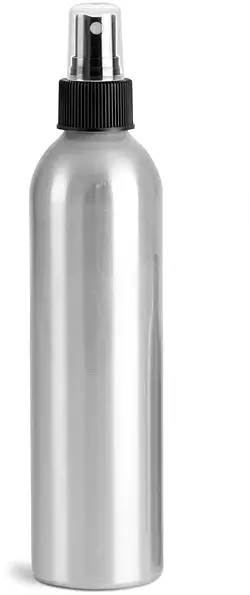 250 ml Aluminum Bottles w/ Black Fine Mist Sprayers