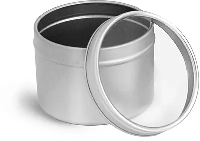 4 oz Round Metal Tins With Clear View Tops