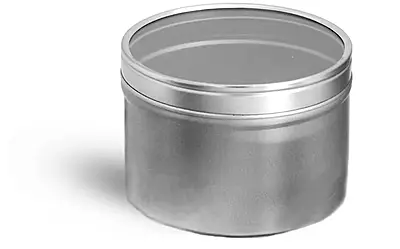 8 oz Round Metal Tins With Clear View Tops